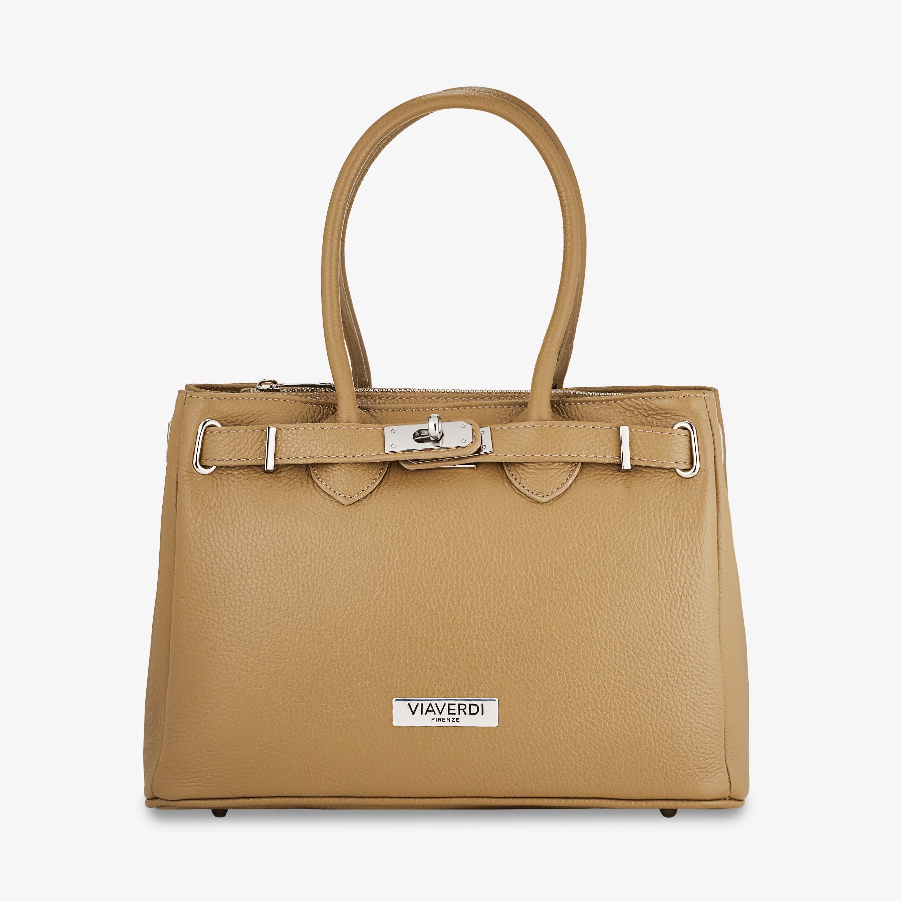 Borsa Donna a Mano con Tracolla VIAVERDI in Pelle Fango Made in Italy