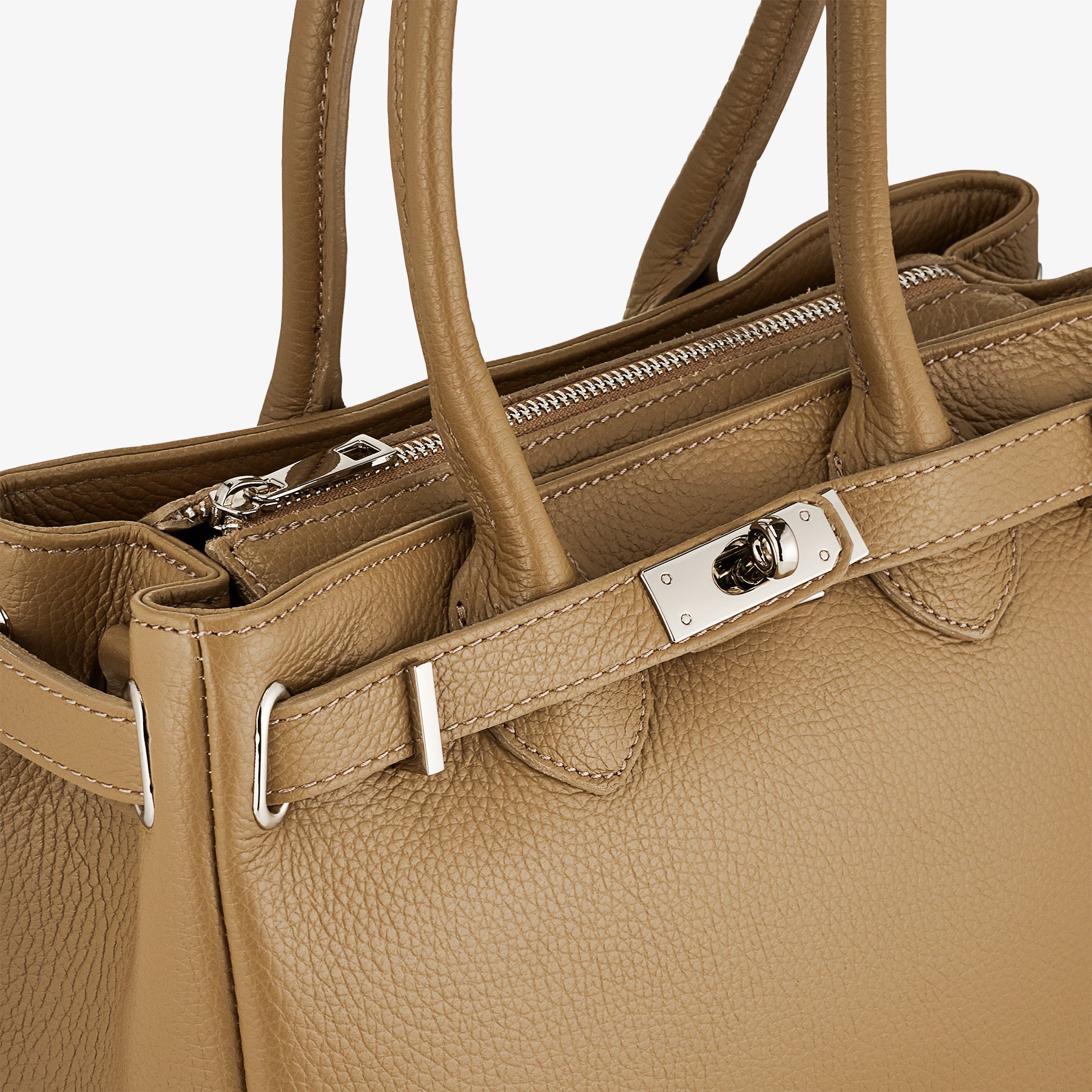 Borsa Donna a Mano con Tracolla VIAVERDI in Pelle Fango Made in Italy