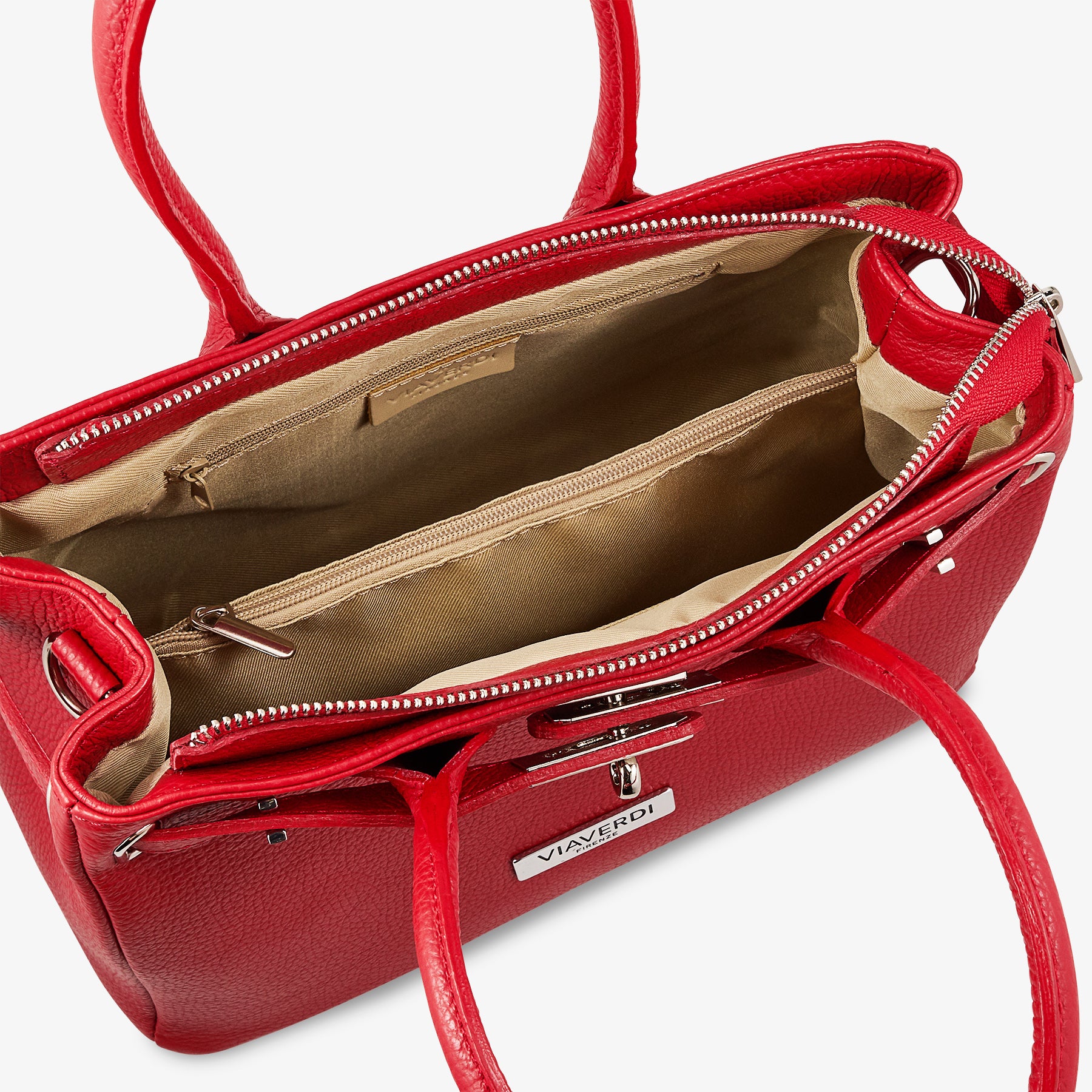 Borsa Donna a Mano con Tracolla VIAVERDI in Pelle Rossa Made in Italy