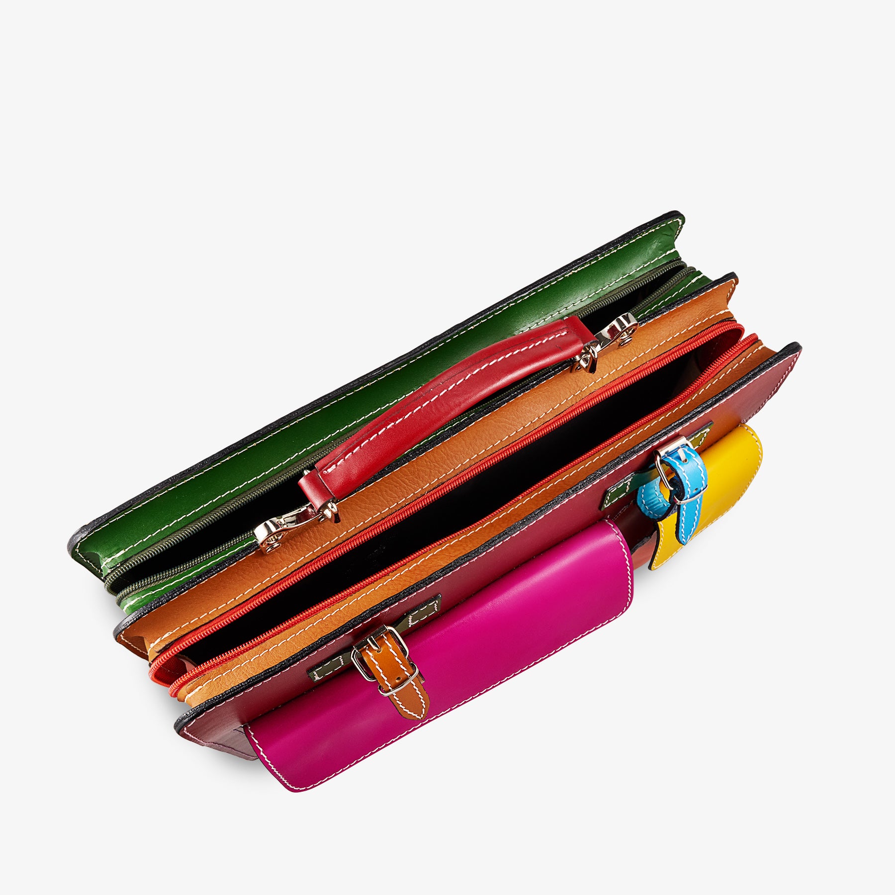 VIAVERDI Multicolor Leather Work Bag Made in Italy - Umbrella Holder and 15.6 Laptop