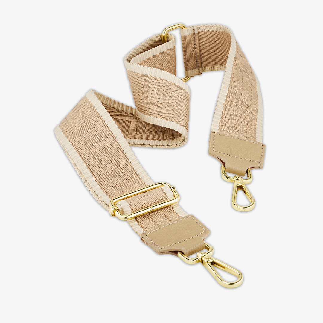 VIAVERDI Shoulder Bag in Beige Fabric and Leather Made in Italy