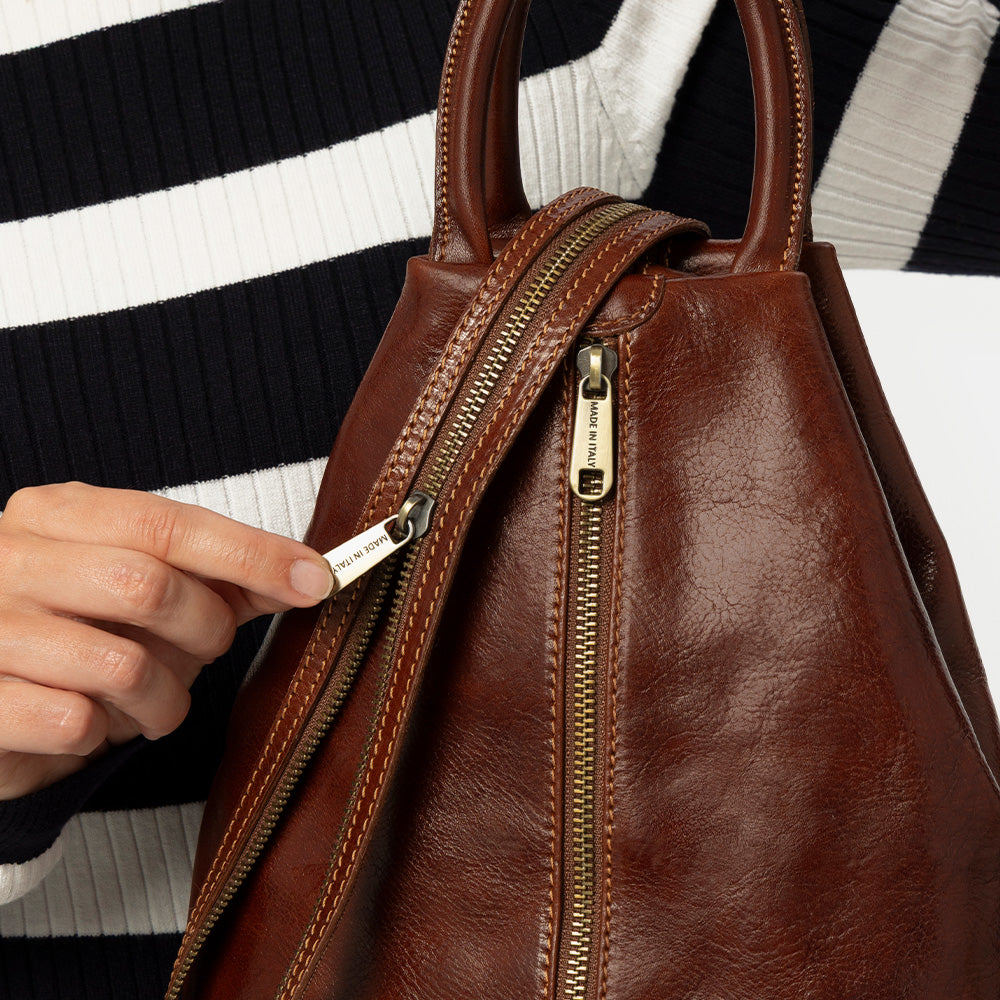 Zaino Donna VIAVERDI in Pelle Marrone Made in Italy linea Firenze