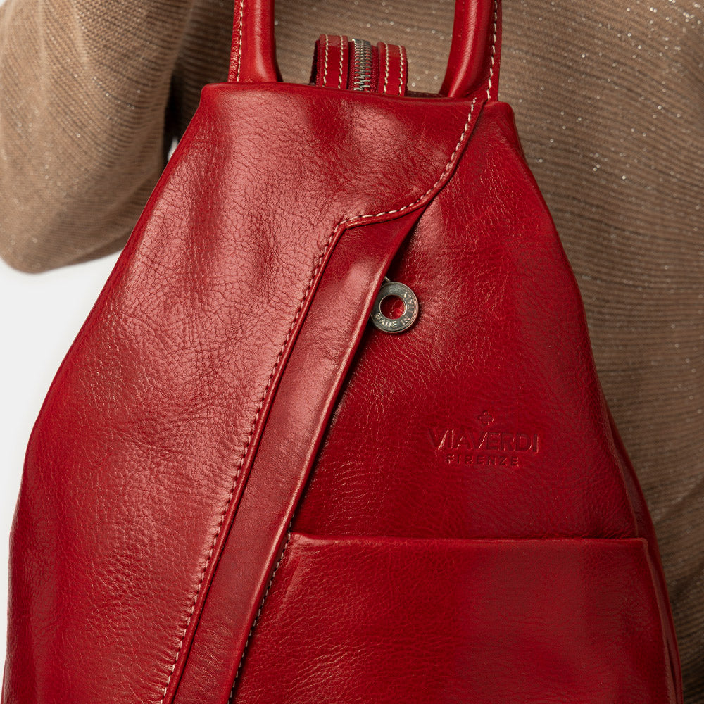 Zaino Donna VIAVERDI in Pelle Rosso Made in Italy linea Firenze