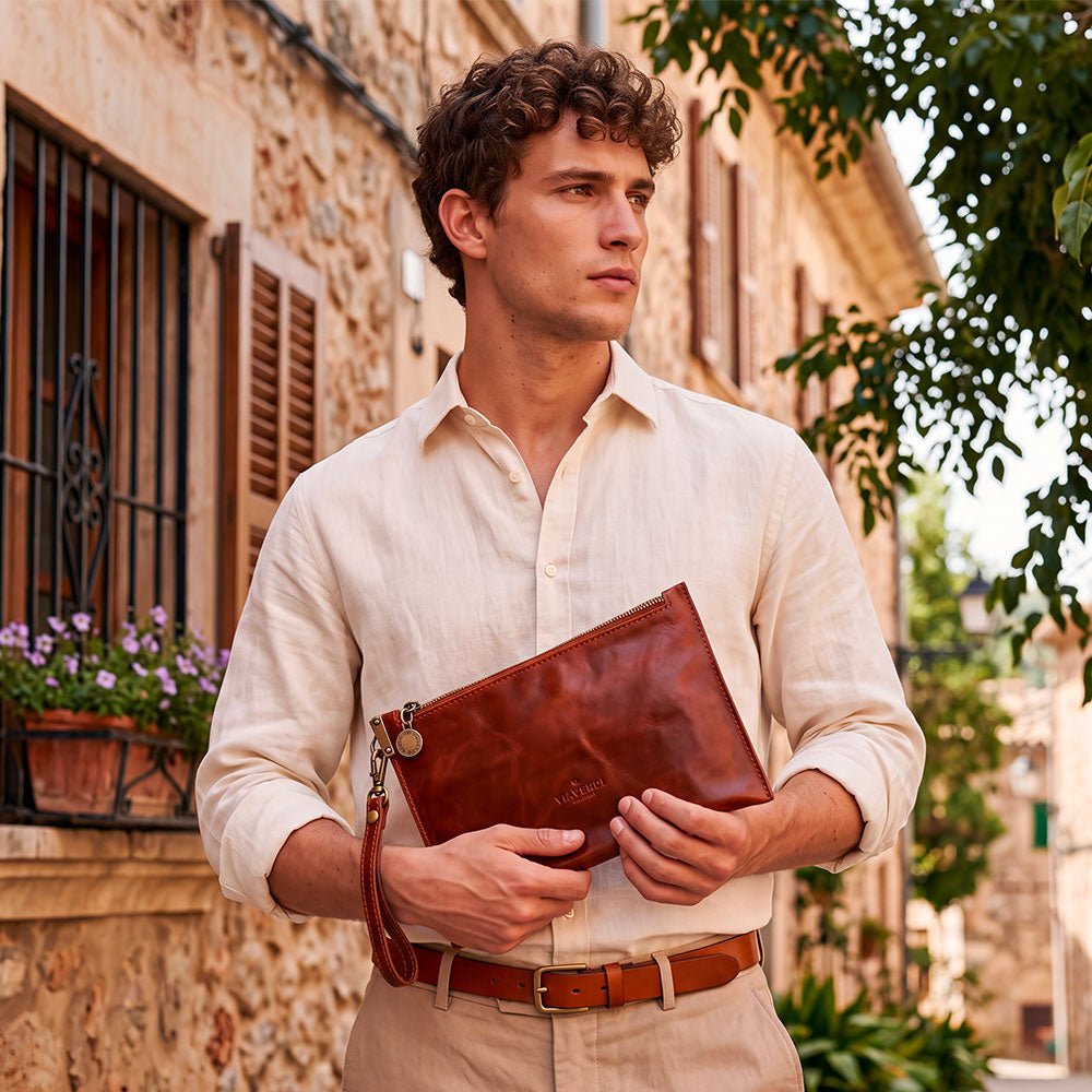 ViaVerdi Men's Clutch in Brown Leather Made in Italy – Line Firenze