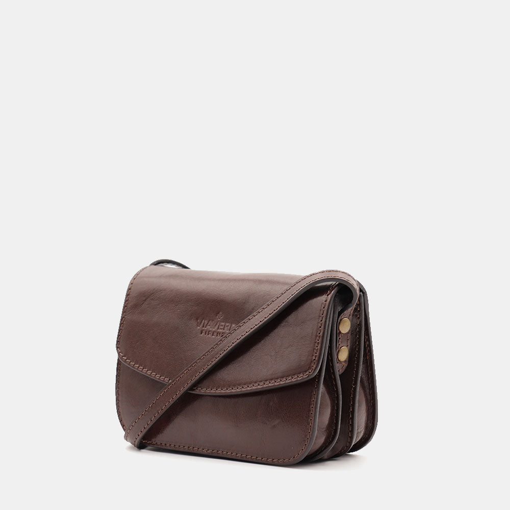 Kleine Umhängetasche VIAVERDI aus braunem Leder Made in Italy Linie Firenze