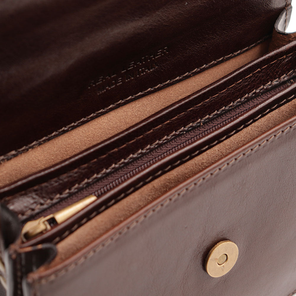 Kleine Umhängetasche VIAVERDI aus braunem Leder Made in Italy Linie Firenze