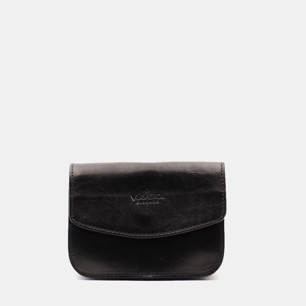 Borsa Piccola a Tracolla VIAVERDI in Pelle Nera Made in Italy linea Firenze