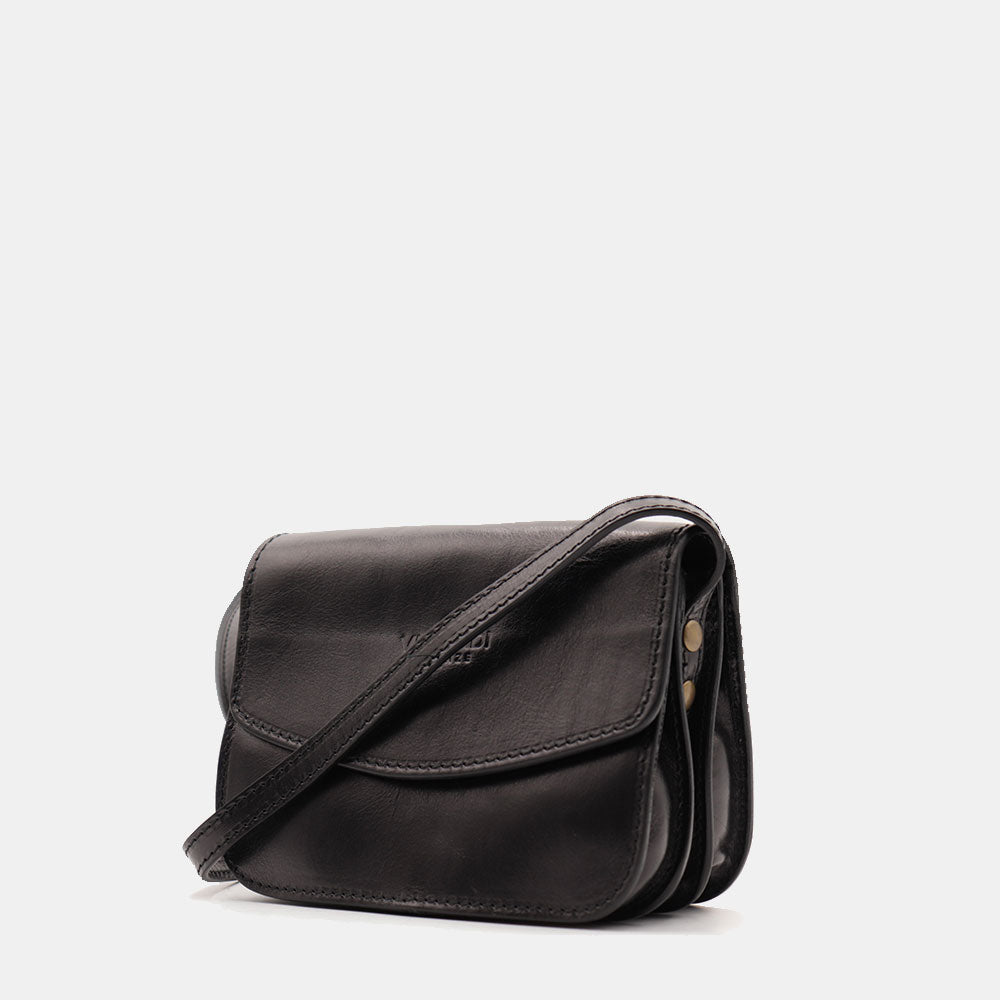 Kleine Umhängetasche VIAVERDI aus schwarzem Leder Made in Italy Linie Firenze