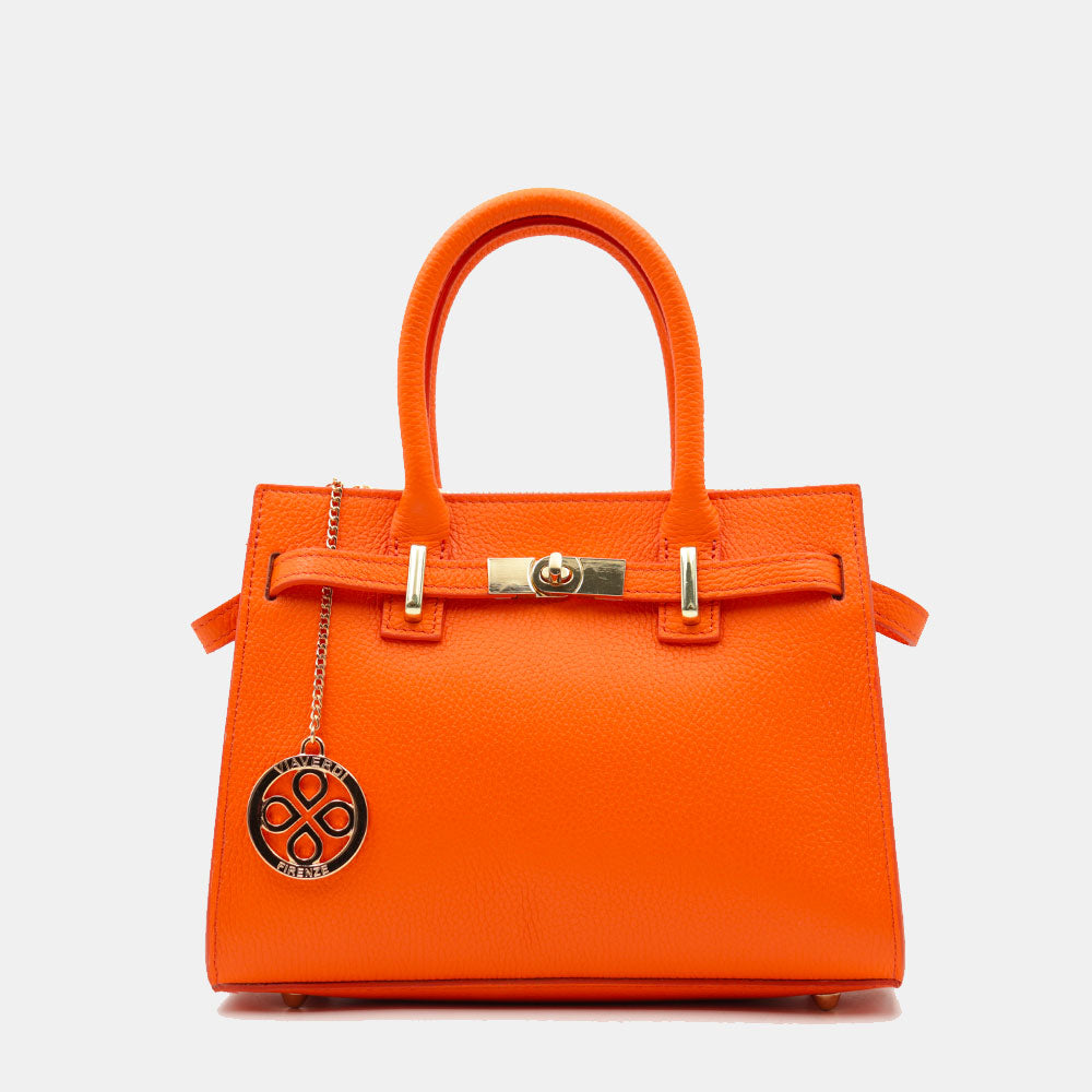 Borsa Donna a Mano VIAVERDI in Pelle Arancione Made in Italy linea Artimino