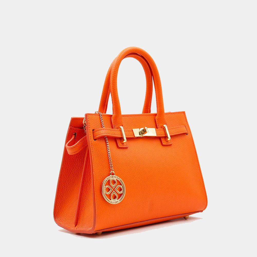 VIAVERDI Women's Handbag in Orange Leather, Made in Italy, Artimino Line