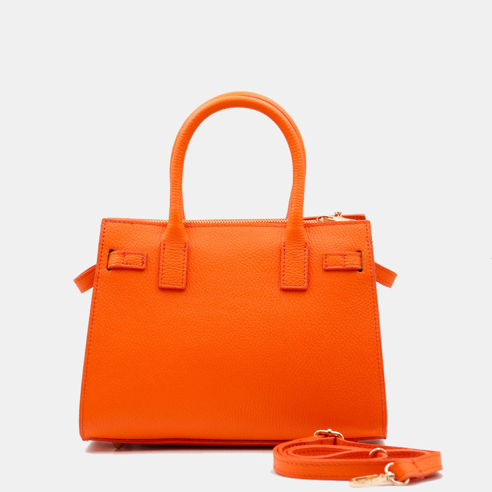 VIAVERDI Women's Handbag in Orange Leather, Made in Italy, Artimino Line