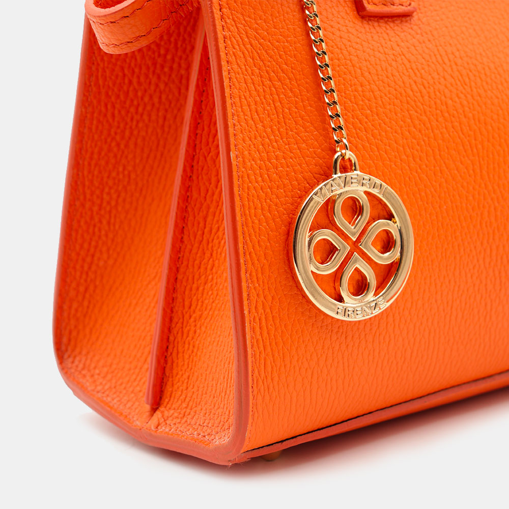 VIAVERDI Women's Handbag in Orange Leather, Made in Italy, Artimino Line