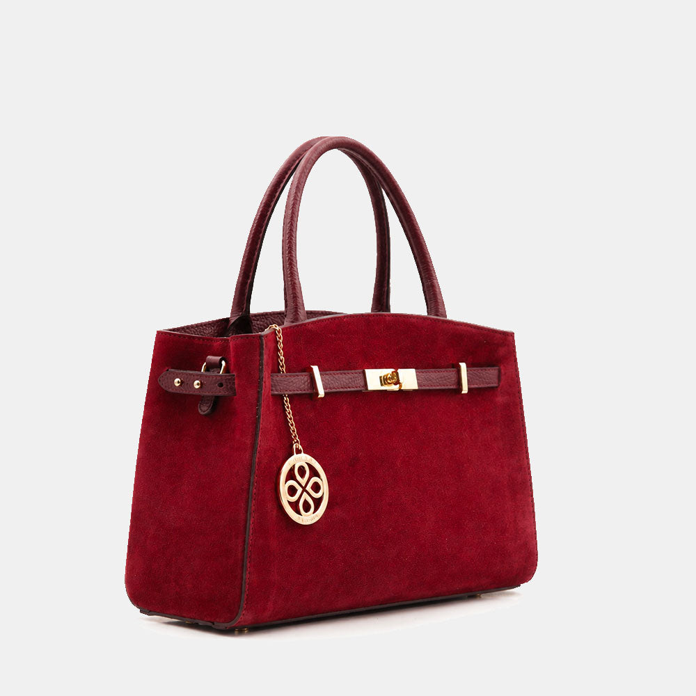 Borsa a Mano VIAVERDI in Camoscio e Pelle Bordeaux Made in Italy linea Artimino