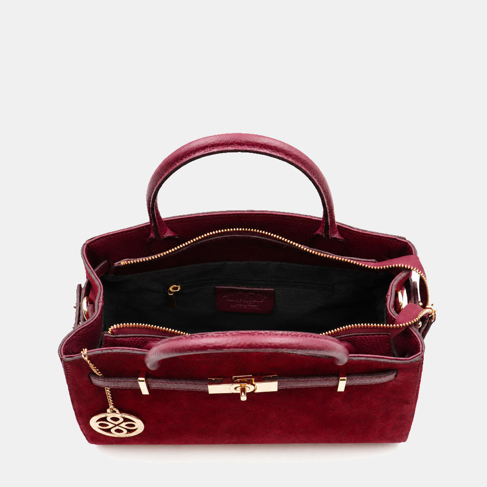 Borsa a Mano VIAVERDI in Camoscio e Pelle Bordeaux Made in Italy linea Artimino