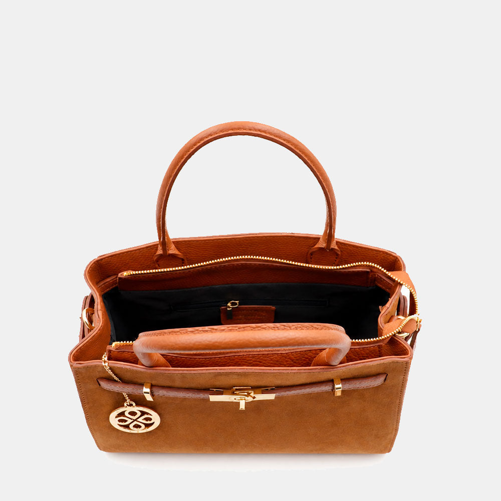 Handbag ViaVerdi in Suede and Brown Leather Made in Italy – Line Artimino