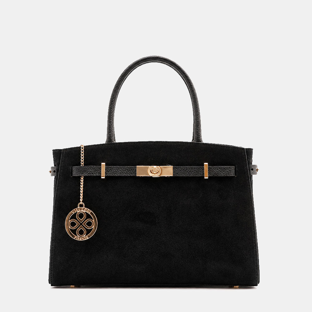 Borsa a Mano VIAVERDI in Camoscio e Pelle Nera Made in Italy linea Artimino