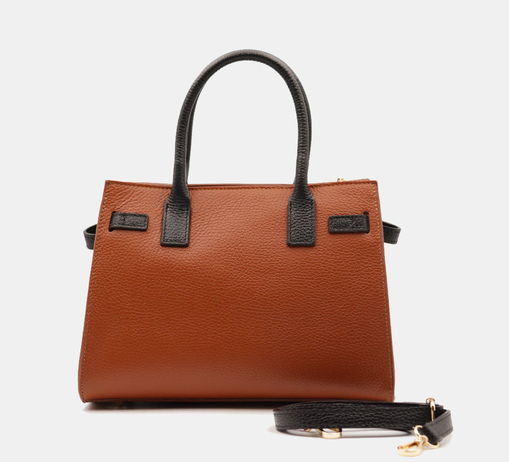 VIAVERDI Women's Handbag in Tan and Black Leather Made in Italy, Artimino line