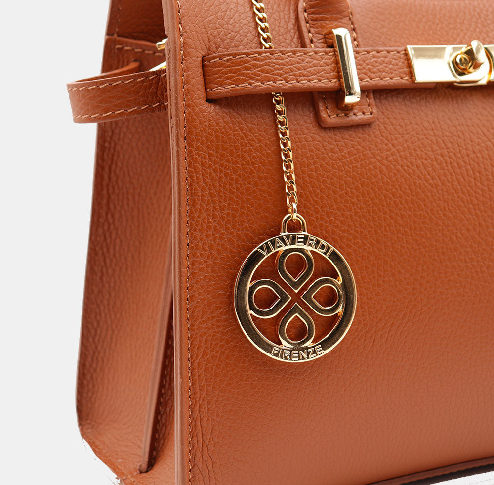 VIAVERDI Women's Handbag in Tan Leather Made in Italy, Artimino Line