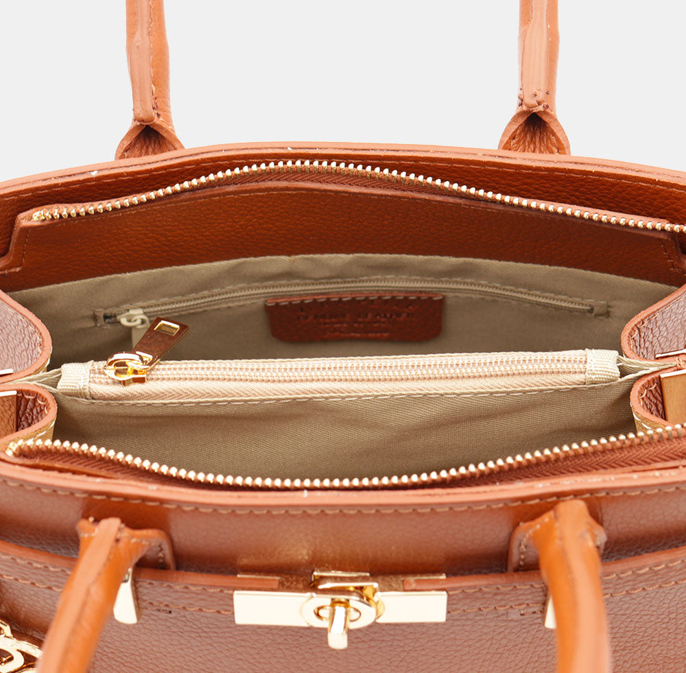 VIAVERDI Women's Handbag in Tan Leather Made in Italy, Artimino Line