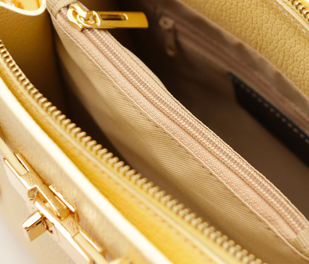 Borsa Donna a Mano VIAVERDI in Pelle Gialla Made in Italy linea Artimino