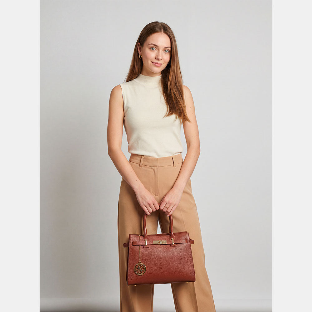 VIAVERDI Women's Handbag in Brown Leather Made in Italy, Artimino Line