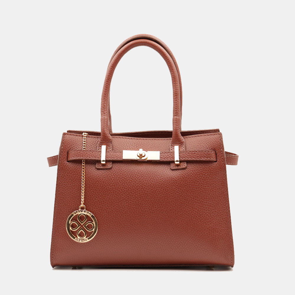 Borsa Donna a Mano VIAVERDI in Pelle Marrone Made in Italy linea Artimino