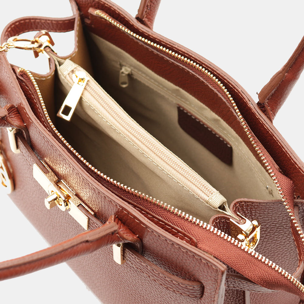 VIAVERDI Women's Handbag in Brown Leather Made in Italy, Artimino Line