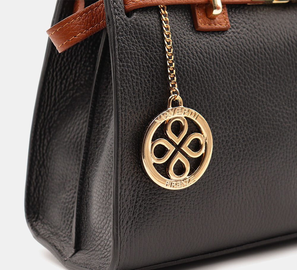 VIAVERDI Women's Handbag in Black Leather and Cowhide Made in Italy, Artimino Line