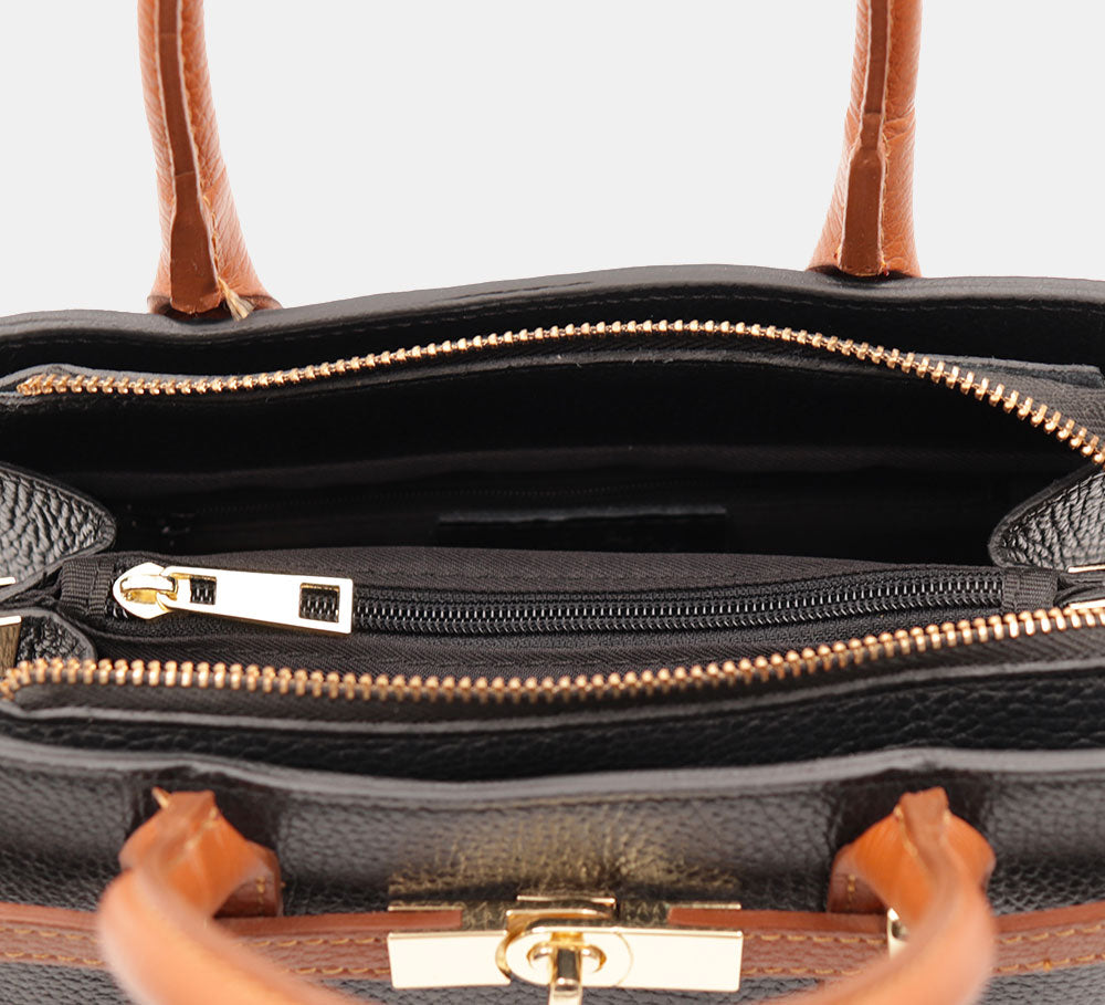 VIAVERDI Women's Handbag in Black Leather and Cowhide Made in Italy, Artimino Line