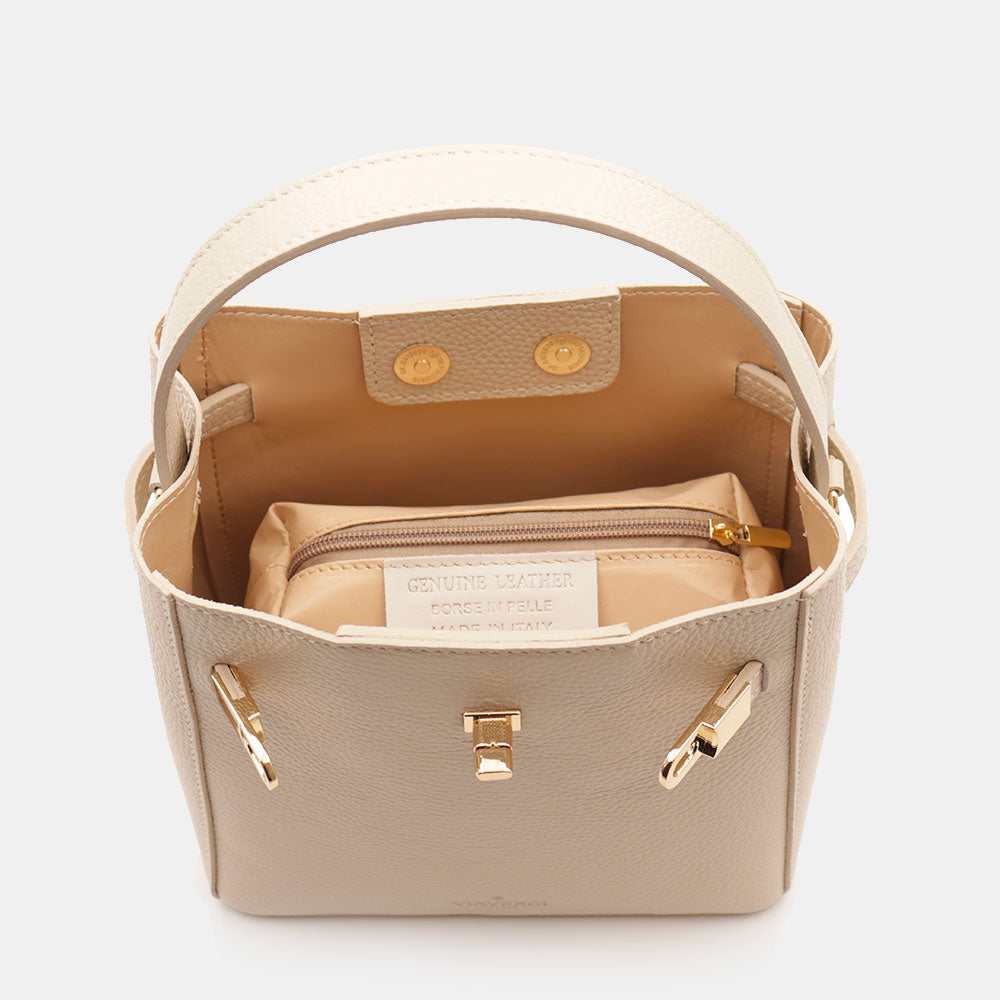 Borsa Donna a Mano Piccola VIAVERDI in Pelle Beige Made in Italy linea Artimino