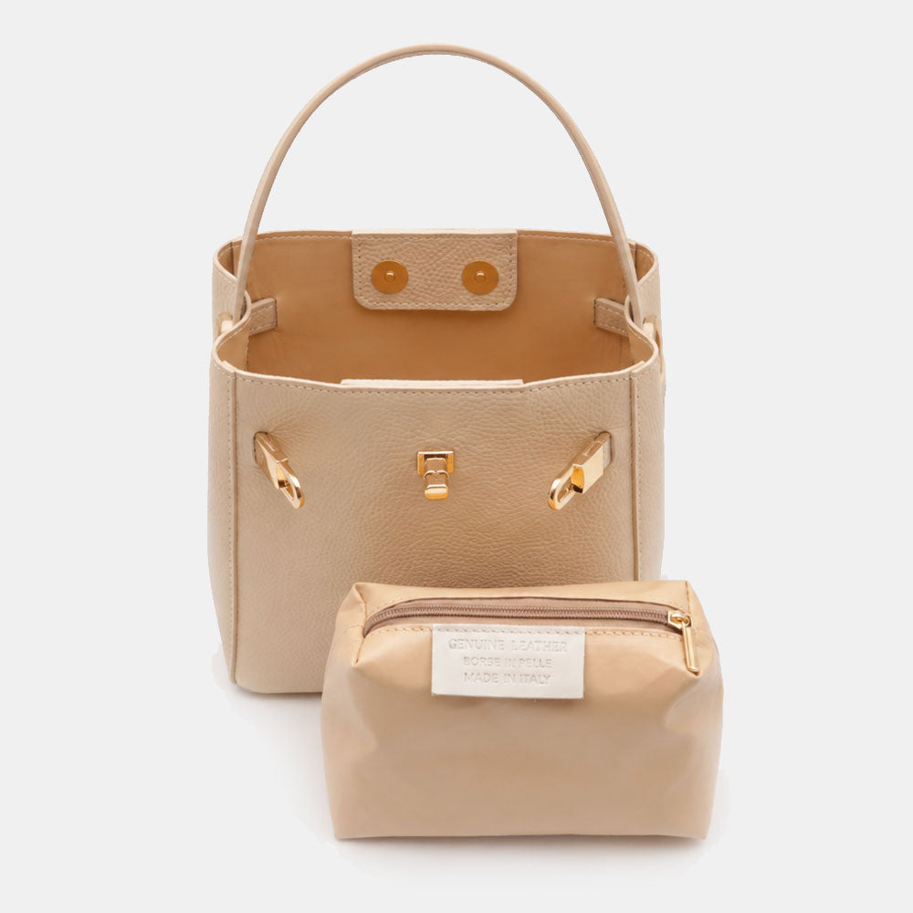 Borsa Donna a Mano Piccola VIAVERDI in Pelle Beige Made in Italy linea Artimino