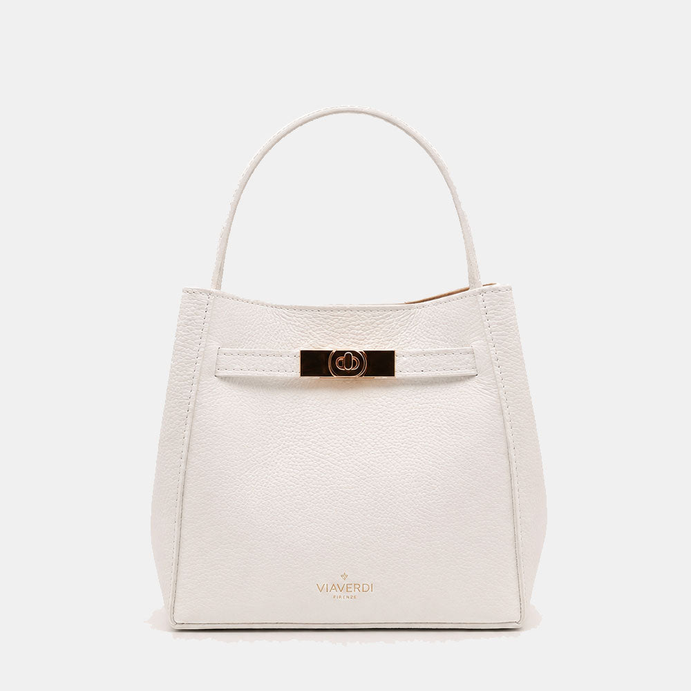 Borsa Donna a Mano Piccola VIAVERDI in Pelle Bianca Made in Italy linea Artimino