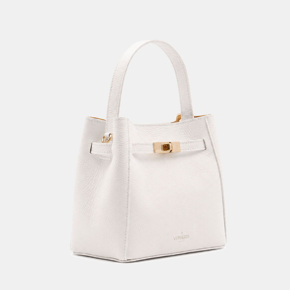 Borsa Donna a Mano Piccola VIAVERDI in Pelle Bianca Made in Italy linea Artimino