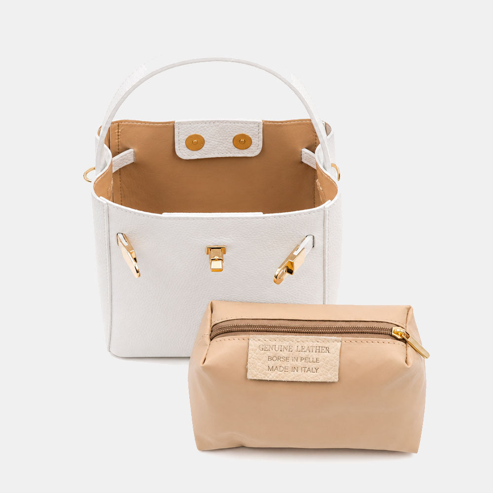 Borsa Donna a Mano Piccola VIAVERDI in Pelle Bianca Made in Italy linea Artimino