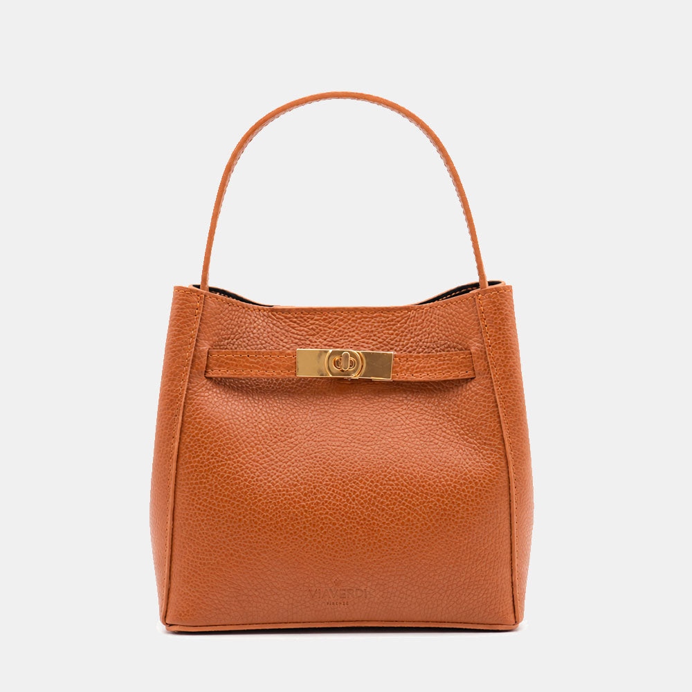 Borsa Donna a Mano Piccola VIAVERDI in Pelle color Cuoio Made in Italy linea Artimino