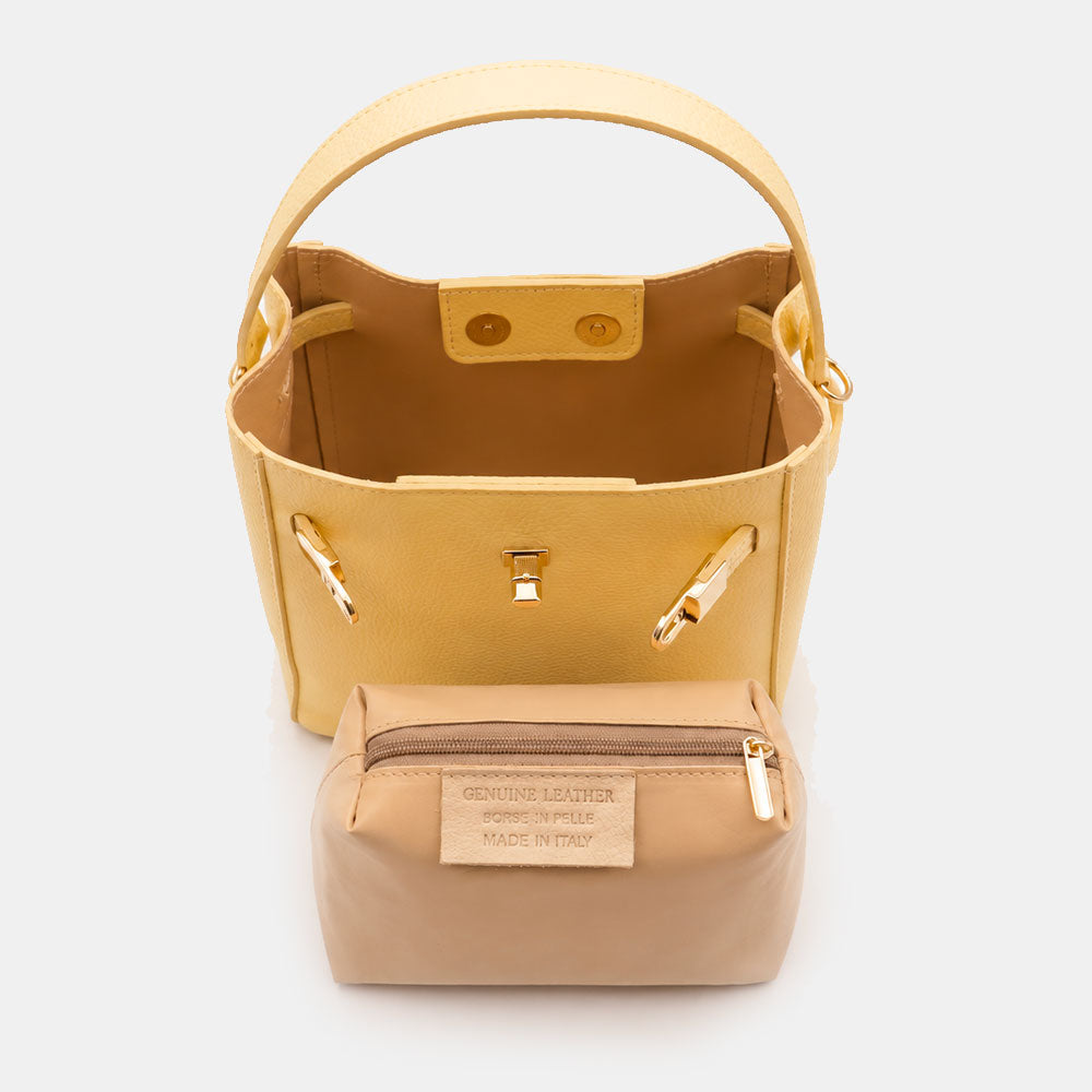 Borsa Donna a Mano Piccola VIAVERDI in Pelle Gialla Made in Italy linea Artimino