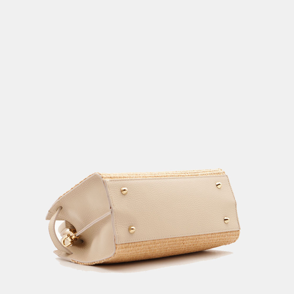 Borsa Donna a Mano VIAVERDI in Rafia e Pelle Avorio Made in Italy linea Artimino