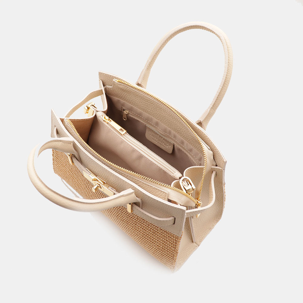 Borsa Donna a Mano VIAVERDI in Rafia e Pelle Avorio Made in Italy linea Artimino