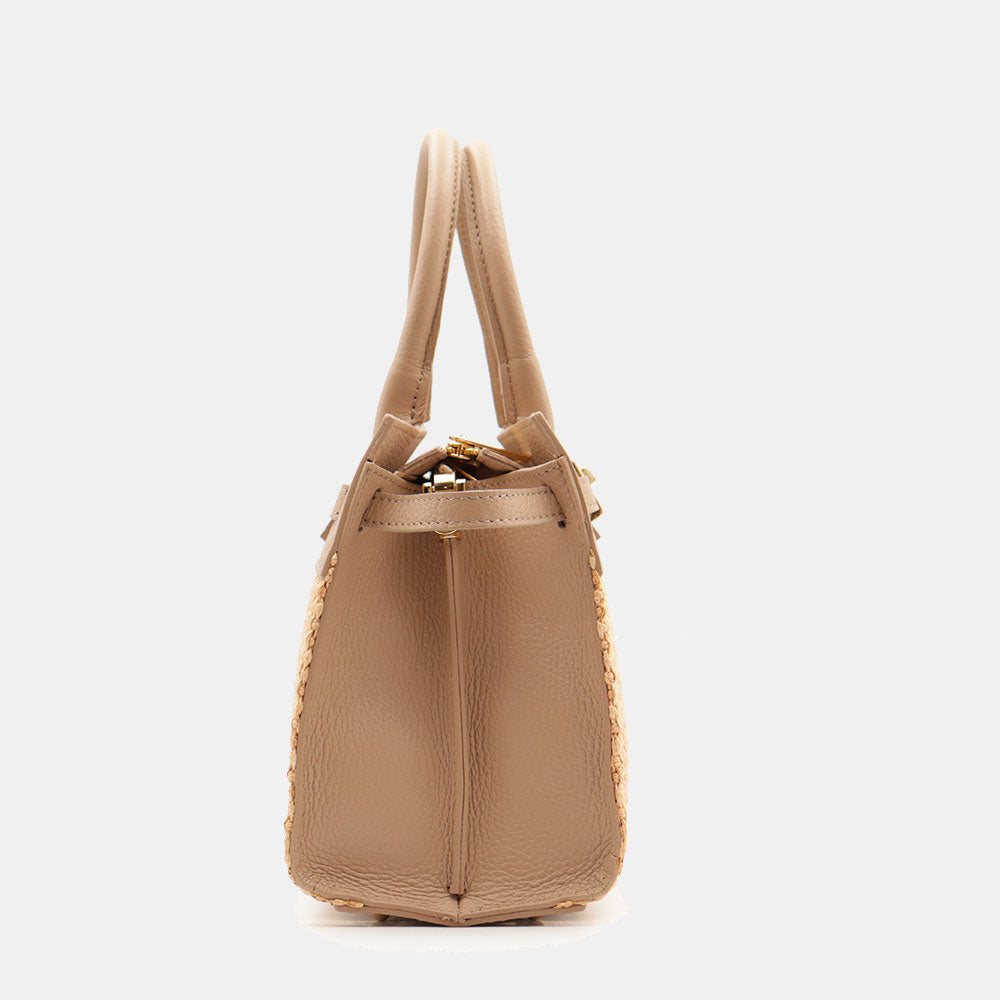 Borsa Donna a Mano VIAVERDI in Rafia e Pelle Beige Made in Italy linea Artimino