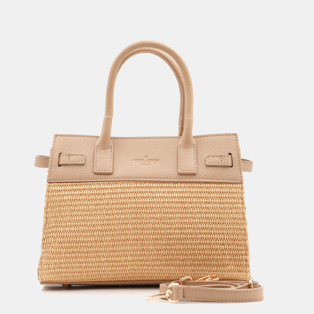 Borsa Donna a Mano VIAVERDI in Rafia e Pelle Beige Made in Italy linea Artimino