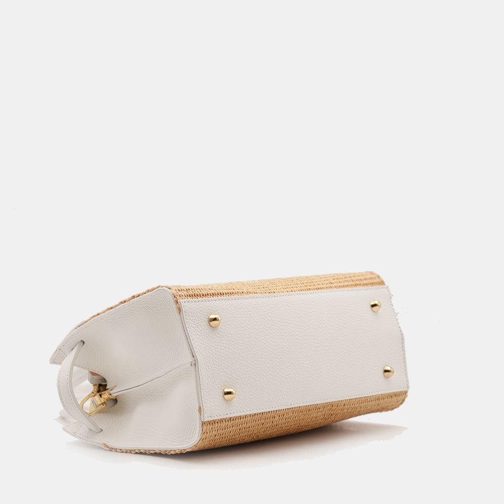 Borsa Donna a Mano VIAVERDI in Rafia e Pelle Bianca Made in Italy linea Artimino