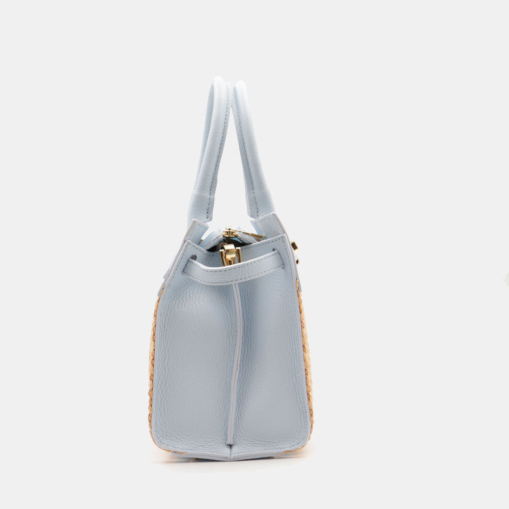 Borsa Donna a Mano VIAVERDI in Rafia e Pelle Celeste Made in Italy linea Artimino