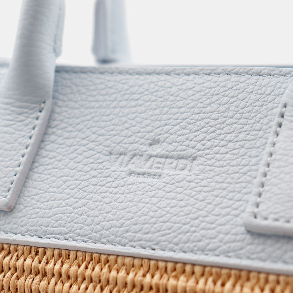 Borsa Donna a Mano VIAVERDI in Rafia e Pelle Celeste Made in Italy linea Artimino