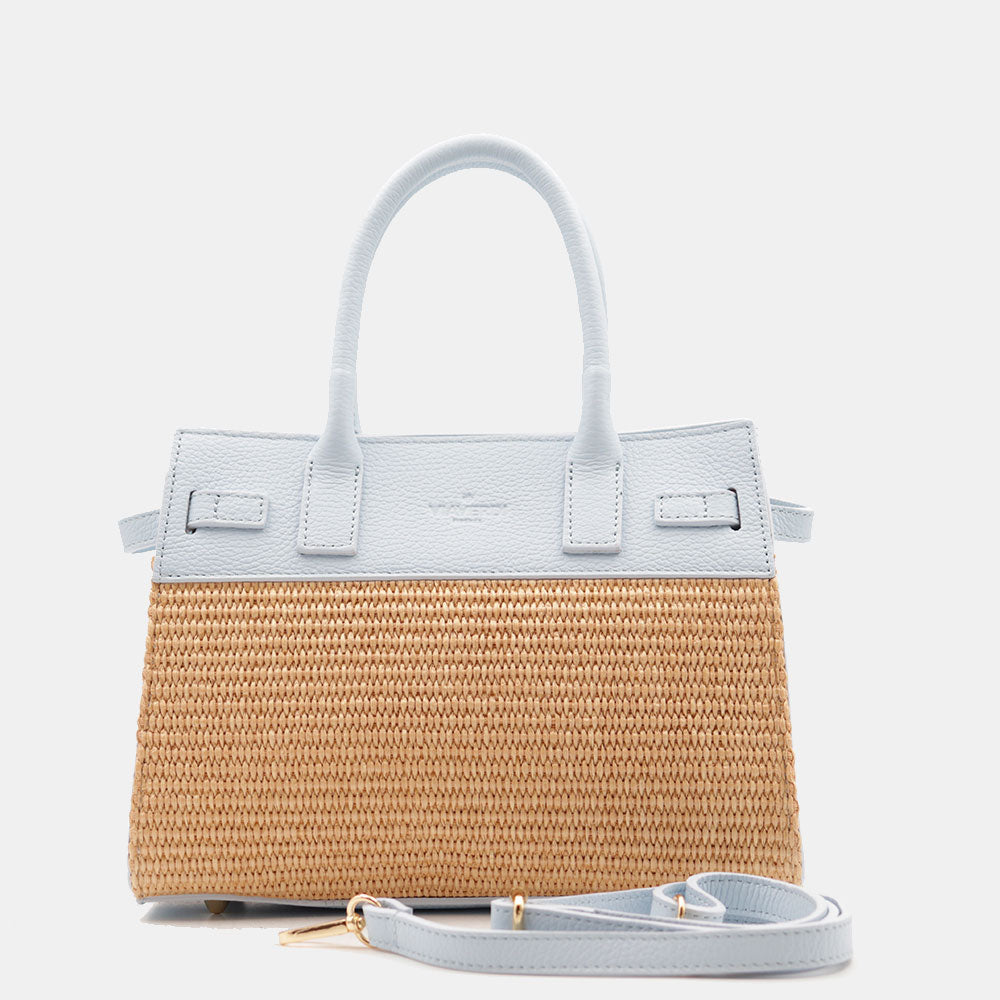 Borsa Donna a Mano VIAVERDI in Rafia e Pelle Celeste Made in Italy linea Artimino