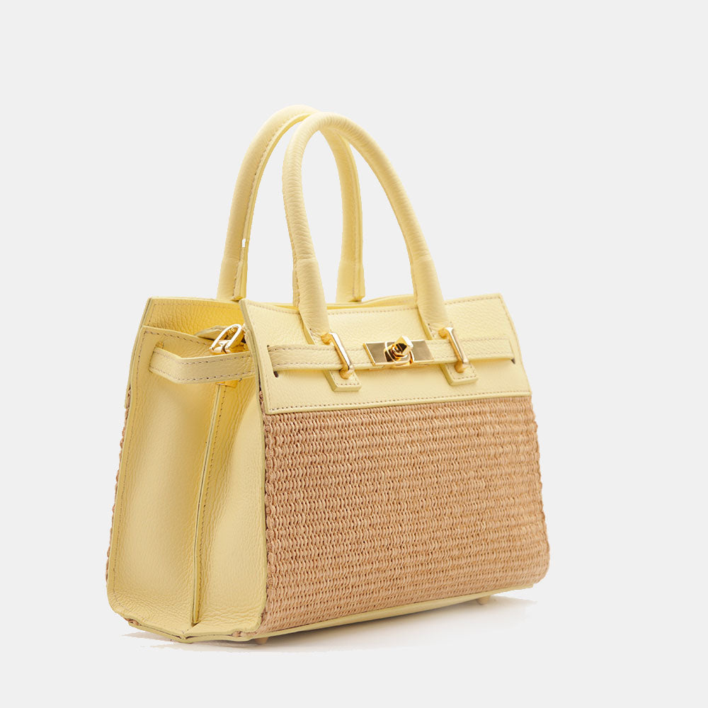 Borsa Donna a Mano VIAVERDI in Rafia e Pelle Gialla Made in Italy linea Artimino
