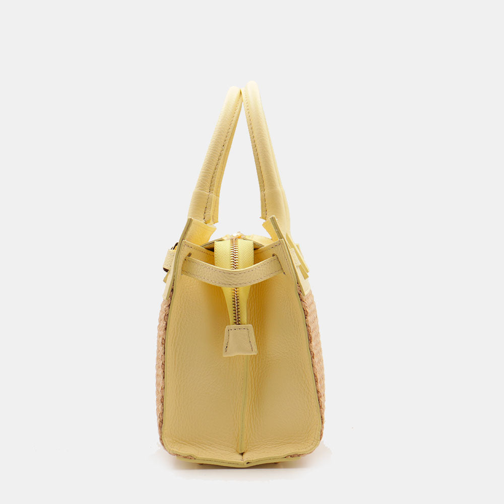 Borsa Donna a Mano VIAVERDI in Rafia e Pelle Gialla Made in Italy linea Artimino
