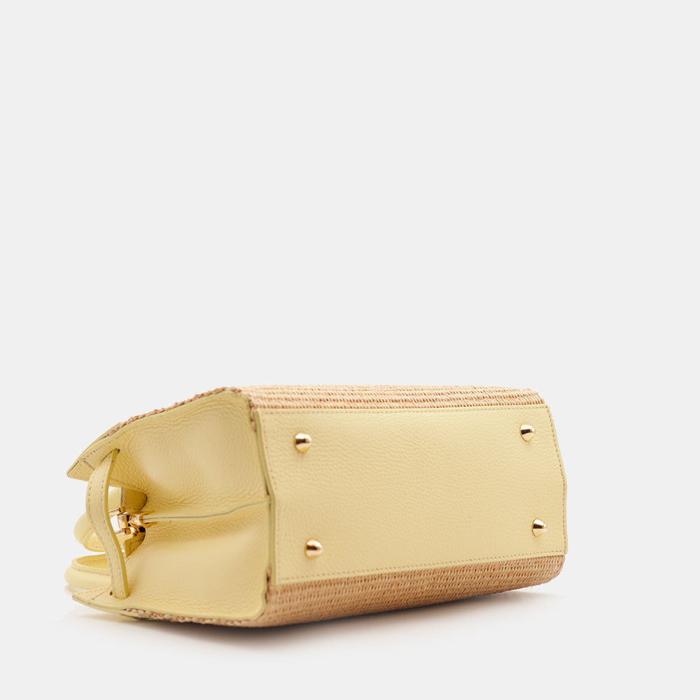 Borsa Donna a Mano VIAVERDI in Rafia e Pelle Gialla Made in Italy linea Artimino