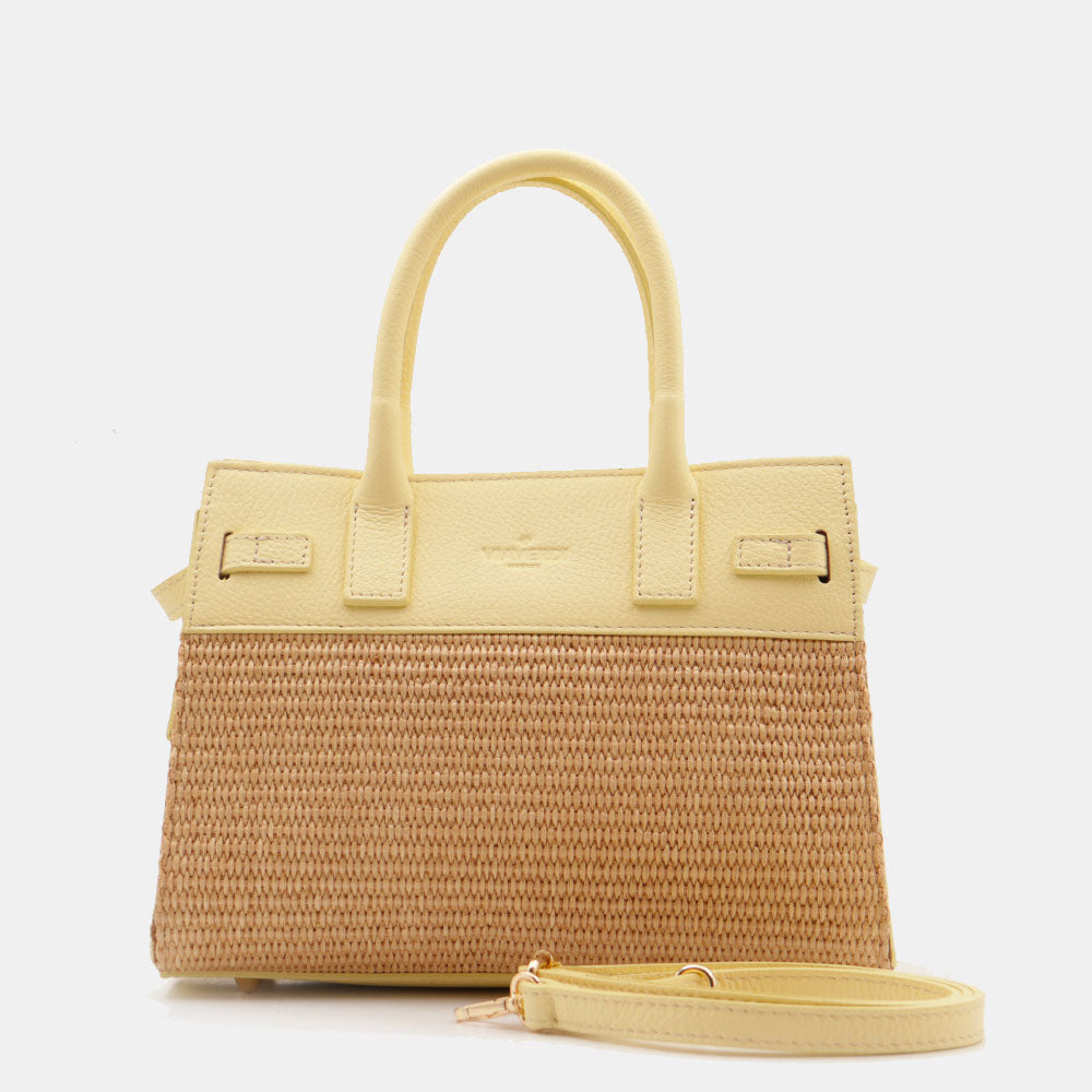 Borsa Donna a Mano VIAVERDI in Rafia e Pelle Gialla Made in Italy linea Artimino