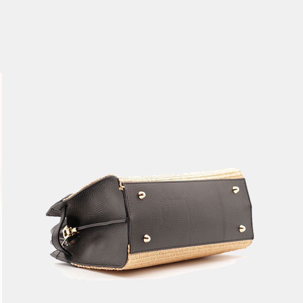 Borsa Donna a Mano VIAVERDI in Rafia e Pelle Nera Made in Italy linea Artimino
