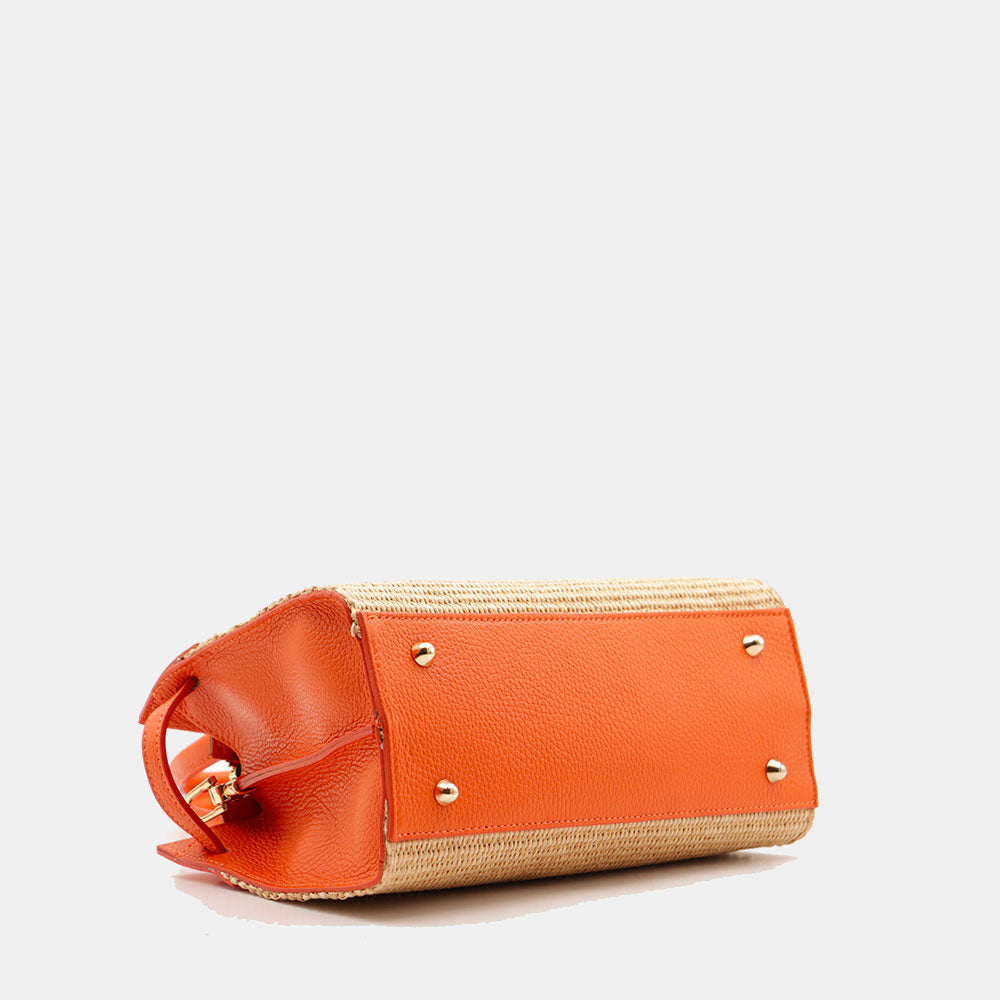 Borsa Donna a Mano VIAVERDI in Rafia e Pelle Arancione Made in Italy linea Artimino